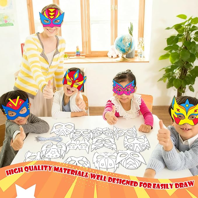 36 Packs super DIY theme hero Masks Hero Theme Crafts Color Your Own Masks heros DIY Paper Mask Arts and Crafts Helmet Paint for Kids Fun Home Activities Masquerade Party Supplies Super Party Favors