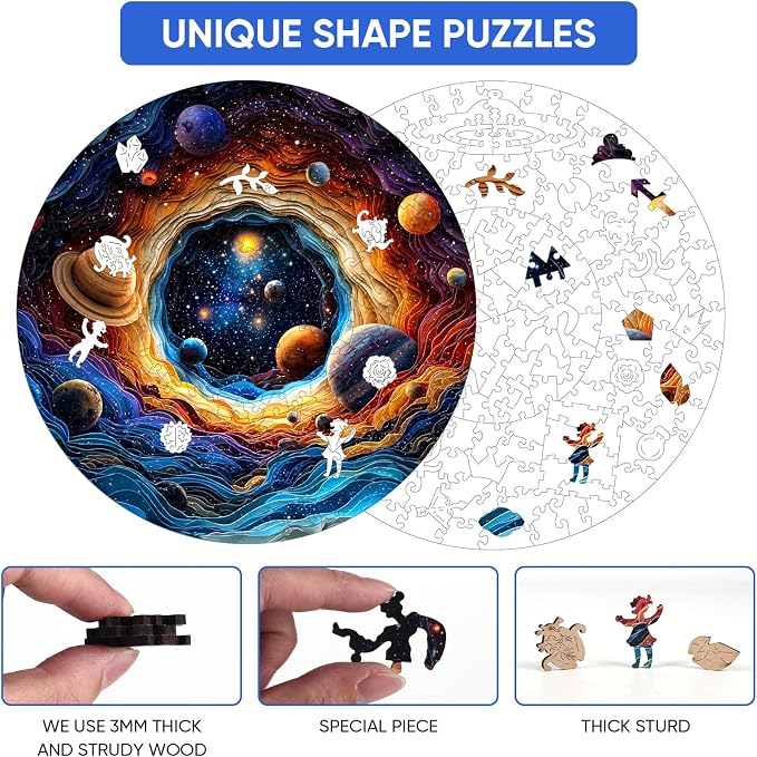 MEATRN Wooden Jigsaw Puzzles for Adults 500 Pieces - Unique Space Solar System Planets Puzzles, Stress Relief Game for Adults, Creative Gift for Science Lovers and Kids, 16.5x16.5 in
