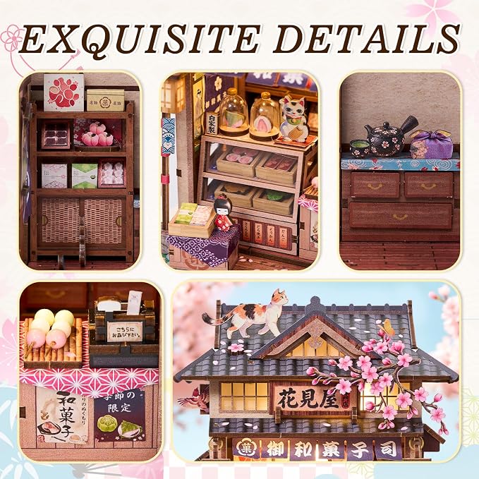 DIY Miniature Dollhouse Kit, Tiny House Diorama Book Nook for Adult | 3D Wooden Puzzle Japan Derssert Shop Building Home Decor, Separate Roof and Base, Pefert Gifts for Holiday Christamas