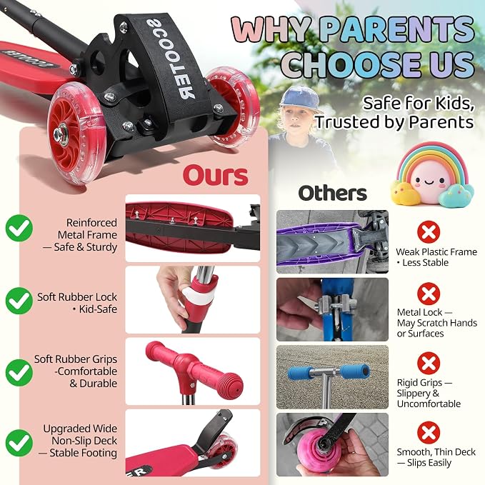 Kick Scooters for Kids 5-7 8-12,Lean to Steer,Three Wheeled Light Up,28"-32" Adjustable Handlebar,Widen Anti-Slip Deck,Floor Push Scooter for Boys Girls Ages 6-12 3-4 Old,Foldable for Travel