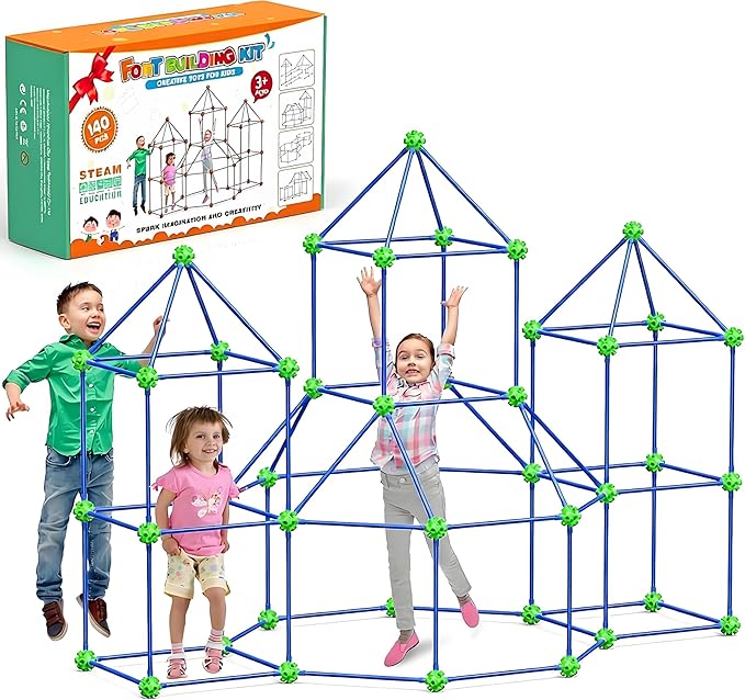 140 PCS Fort Building Kit for Kids Ages 4‑10, DIY STEM Educational Construction Fort Toy Set,Creative Kids Fort Builder Kit, Build Your Own Fort Indoor Outdoor Play Structure for Boys Girls
