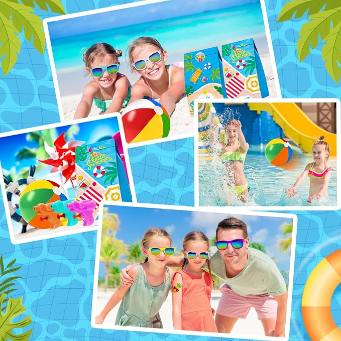 108Pcs Pool Party Favors and Beach Toys for Kids 3-8 8-12, Party Bag Stuffers Set with Beach Balls, Sunglasses, Bubble Wands, More for Pool Games Birthday Party Favors End of Year Student Gifts