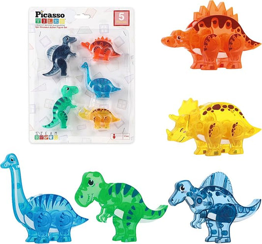PicassoTiles Dinosaur Magnetic Tiles Accessory Set Mix and Match Dino Figure Parts for STEM Magnet Tile Construction Building Blocks Sets Creative Pretend Play Educational Toy for Kids Ages 3+ PTA28