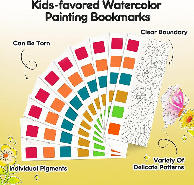 Watercolor Painting Coloring Books Pocket Watercolor Paint Bookmarks, Mess Free Paint with Water Set, Travel Class Activities Art Party Favors Exchange Birthday Gifts for Kids