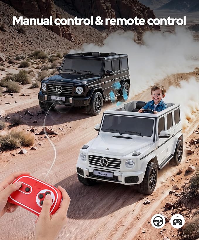 ELEMARA 2 Seater 24v Ride on Toys for Big Kids,Mercedes Benz G-Class G500 Kids Car,Toddler Electric Car w/Remote Control,Electric Vehicle to Drive,Bluetooth,Music& Horn,Low Battery Prompt,White