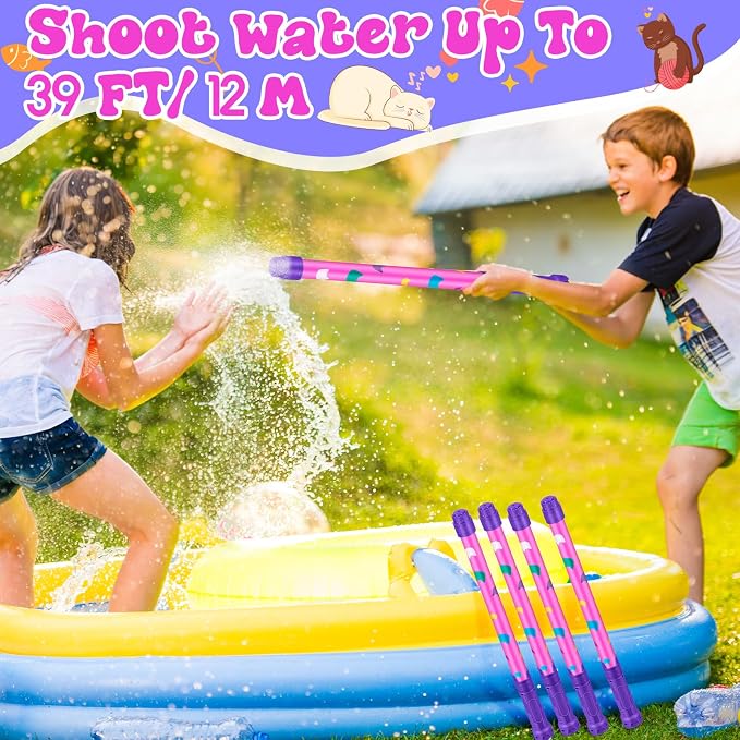 Halloscume 12 Pcs Cat Party Favors, 15'' Water Guns Bulk for Kids Water Squirt Blasters Guns, Summer Activity Swimming Pool Backyard Beach Outdoor Toys for Kids Adults, 39 ft Range Shooter