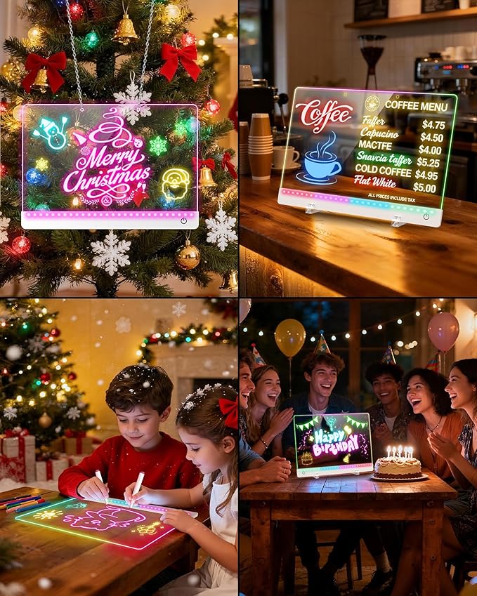 LED Drawing Board for Kids - 17" Flicker-Free Glow Doodle Drawing Pad with 11-Color Light Modes, Soft Light Dry Erase Note Board with Stand, Hanging Chain, 12 Markers, Gifts for Kids (1 PCS)
