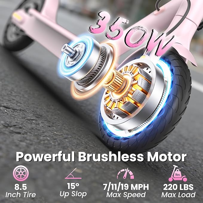 Werhy Kids Electric Scooter, 350W Motor, 19 Mph Speed & 15 Miles Range, 8.5" Solid Tires, Lightweight Foldable Scooter with Dual Braking System, Max Load 265LBS