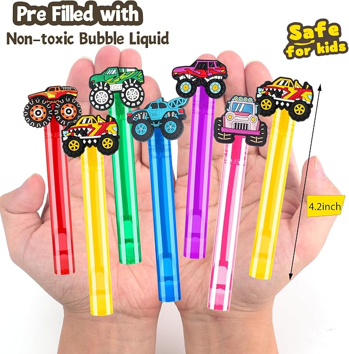 24Pcs Truck Bubble Wands for Birthday Party Favors Decorations, Durable Truck Bubble Toys for Kids Pinata Goodie Bag Stuffers & Classroom Prizes