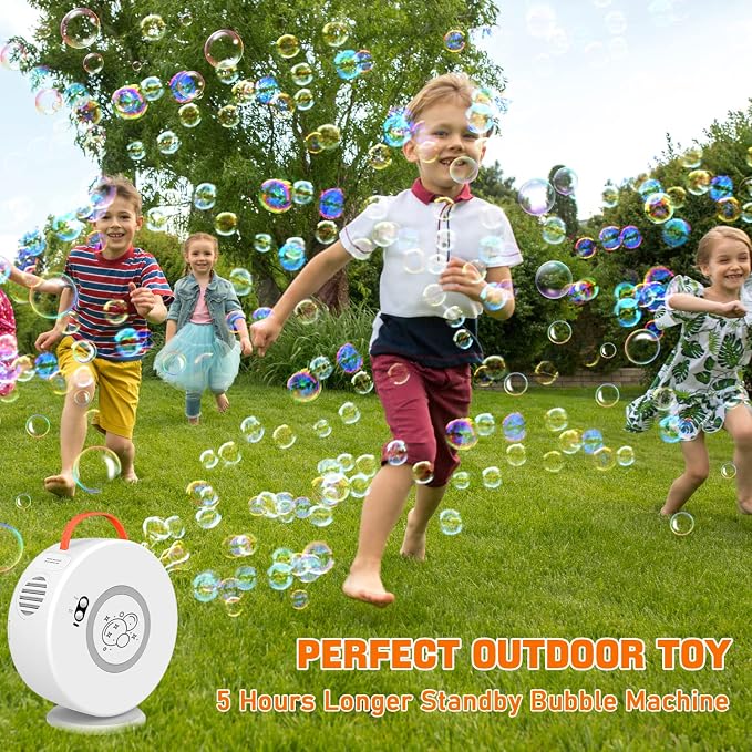 Bubble Machine Automatic Bubble Blower for Kids Toddlers Bubble Maker Electric Bubble Machine Auto Rotating 90°/360° Outdoor Toy (White)