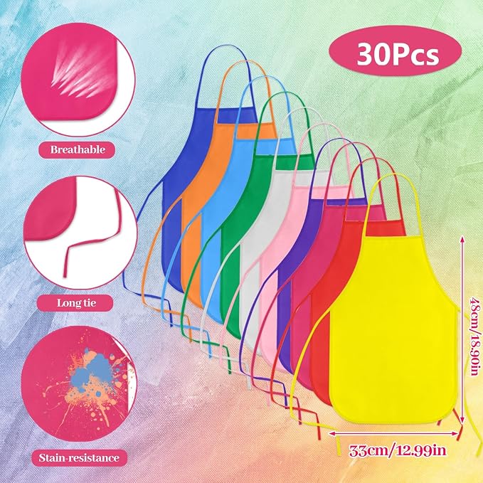 KUUQA 16/24/30/36/40Pcs Kids Apron Painting Aprons for Kids, Kids Paint Apron Art Smock for Classroom Painting Party Supplies