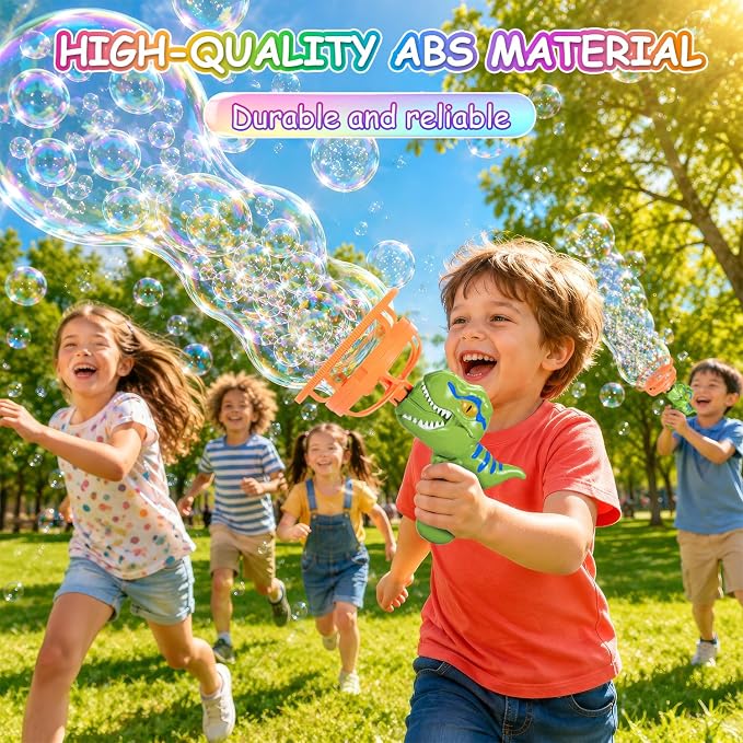 Dinosaur Shaped Bubble Gun for Kids - Blows Over 1000 Bubbles per Minute & Creates Giant Bubbles, Birthday, Christmas & Easter Gift for Boys & Girls Ages 3-9 (Green)