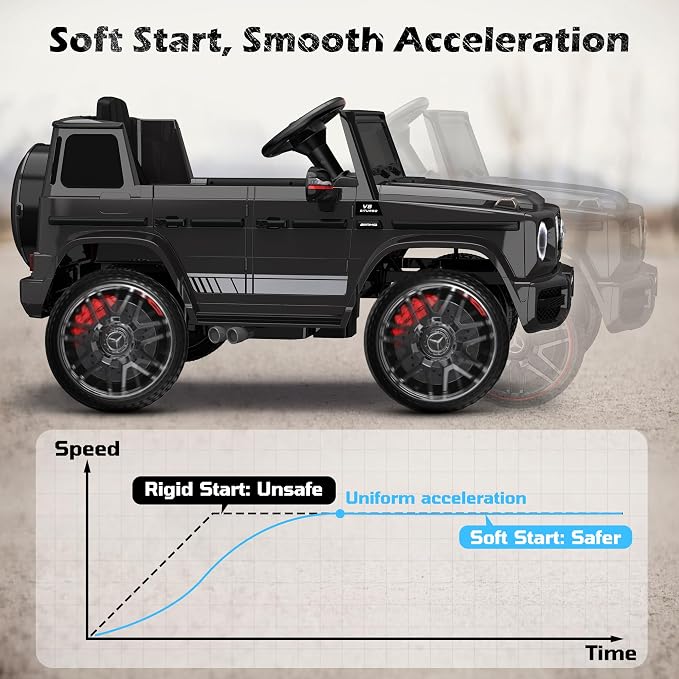ANPABO Licensed Mercedes-Benz G63 Car for Kids, 12V 7AH Ride on Car w/Parent Remote Control, LED Headlights, Music Player & Horn, Soft Start, Low Battery Prompt, Kids Electric Car (Dark Black)