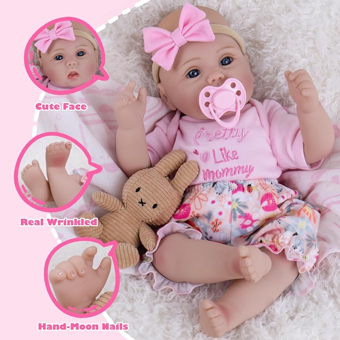 Milidool Lifelike Reborn Baby Dolls Girl - Realistic 18-Inch Newborn Baby Doll, Nice Gift for Kids Age 3+, Parents-to-be, Grandparents,Pink Clothes