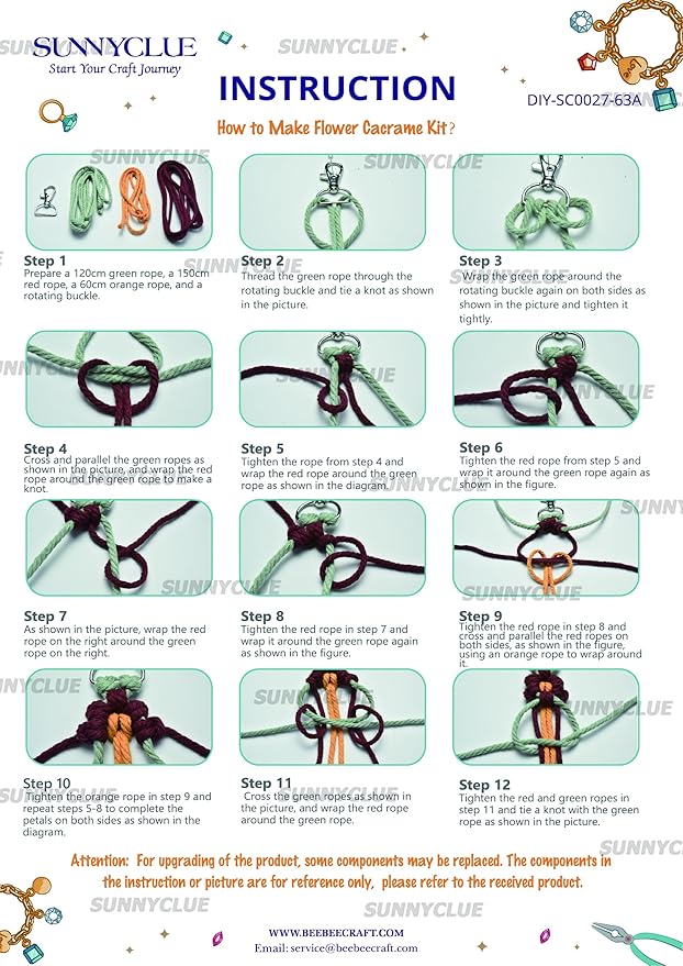 SUNNYCLUE 6 Sets Keychain Making Kits Macrame Keychain Kit Daisy Flower Keychain with Instruction Boho Tassel Keychains Flowers Macrame Kits for Beginners Adults Handbags DIY Hanging Ornament Decor