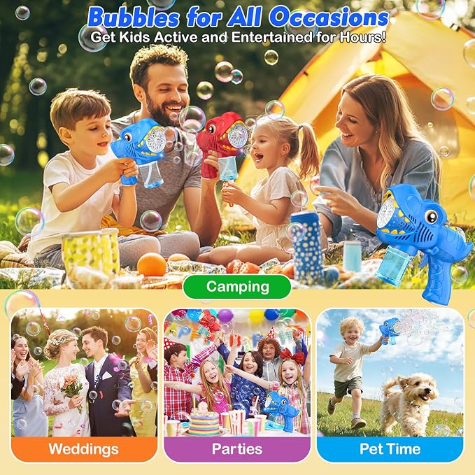 Bubble Machine Gun Kids Toys 2 Pack Rechargeable Bubble Guns with 4 Solutions Bubbles for Kids Toddlers Maker Blower Easter Basket Stuffers Dinosaur Outdoor Toys Valentines Boys Girls