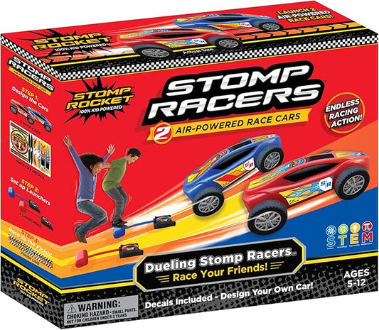 Stomp Racers Air Powered Race Cars by Stomp Rocket, 2 Car Racer Pack - Dueling Stomp Racers Toy Car Launcher - Fun Backyard Outdoor & Indoor Multi-Player Kids Toys Gifts for Boys, Girls & Toddlers