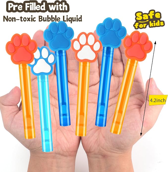 24Pcs Blue Orange Dog Paw Bubble Wands for Kids Paw Party Favors Supplies Decorations, Pinata Goodie Bag Stuffers & Classroom Prizes