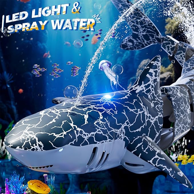Remote Control Shark Toy for Kids Ages 8-12, 2.4Ghz RC Shark Water Toys with LED Lights for Pool Lake Pond, Swimming Shark Pool Toys for Boys Girls, Toy Shark Gifts for Kids 6 7 8 9 10 Year olds