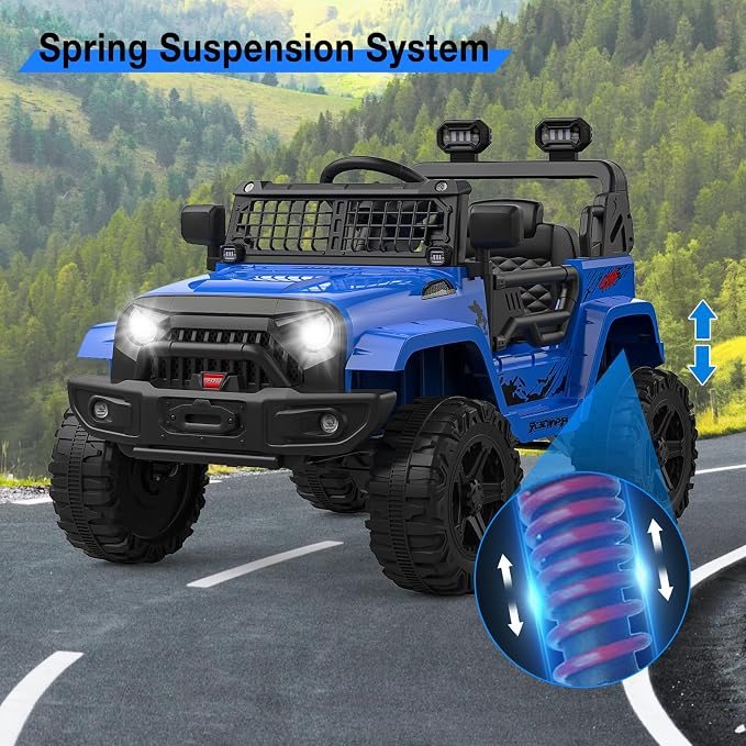 GarveeLife 12V Kids Electric Ride On Truck Car w/Parent Remote Control, Spring Suspension, LED Lights & AUX Port | Outdoor Ride Toy for Boys Girls