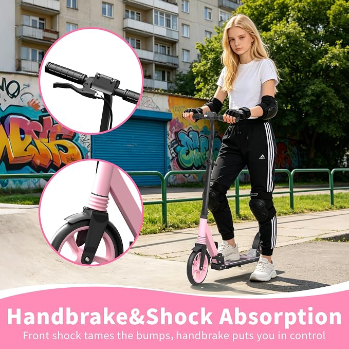 Scooter for Kids 8-12, Teens & Adults, Foldable, Lightweight, Kick Scooter with Hand Brake & Foot Brake, Widen Deck, 4 Adjustable Levels, Max Load 240 LBS
