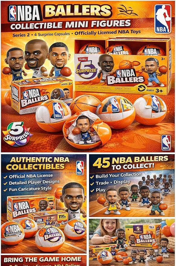 ZURU 5 Surprise NBA Ballers Series 2 Official NBA Collectible Figures & Accessories – Surprise Unboxing Basketball Sports Toy (4 Capsules)