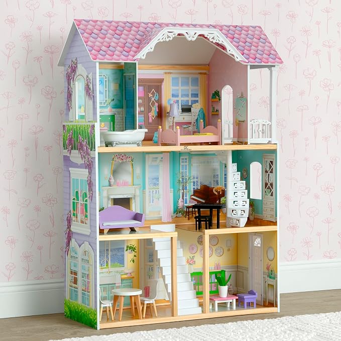 Delta Children MySize Dollhouse - Large 3-Story Dollhouse with 7 Rooms Includes 12 Accessories - Fits 12-inch Dolls - Pretend Play Dream Gift for Ages 3+