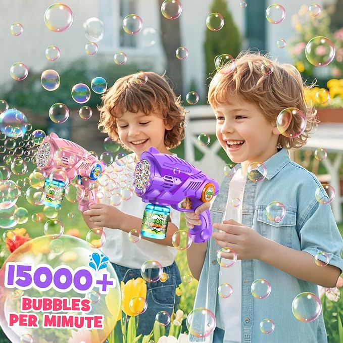 Bubble Gun Toys for Kids 4-8: Automatic Bubble Blaster with 2 Bottles Refill Solution - Bubble Gun for Toddlers 1-3, Summer Outdoor Toys for Easter Birthday Wedding Party Gift (Pink, Purple)
