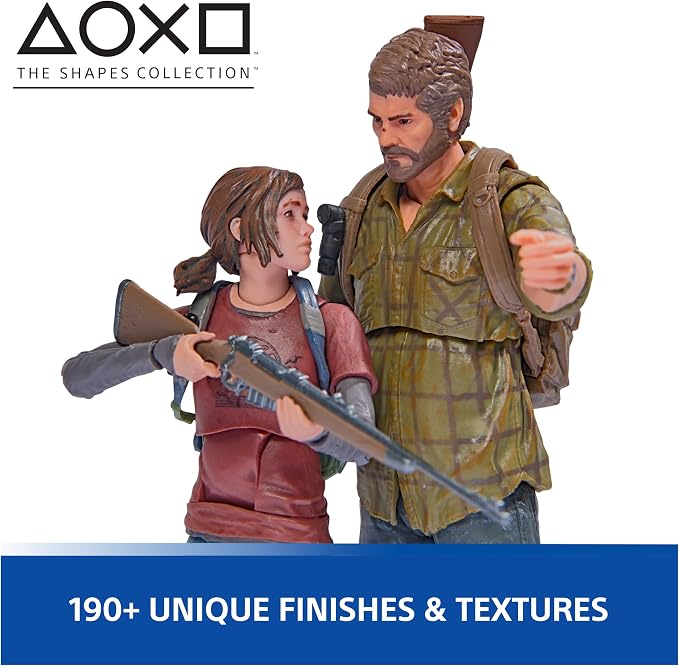 PlayStation The Last of US, 2-Pack 6” Joel & Ellie Action Figures with 19 Accessories, The Shapes Collection, for PS5 Fans & Collectors Ages 17+
