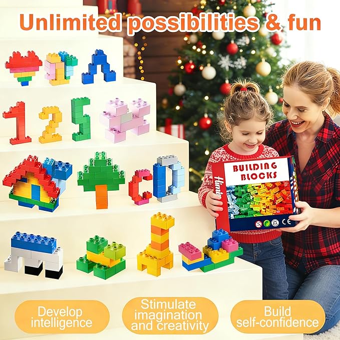 Building Blocks Set for Kids with Baseplate Big Building Bricks 101Pcs Classic Bulk Sensory Toy for Kids Toddlers Boys Girls 15 Random Colors Birthday Gift Compatible with Lego All Major Brand