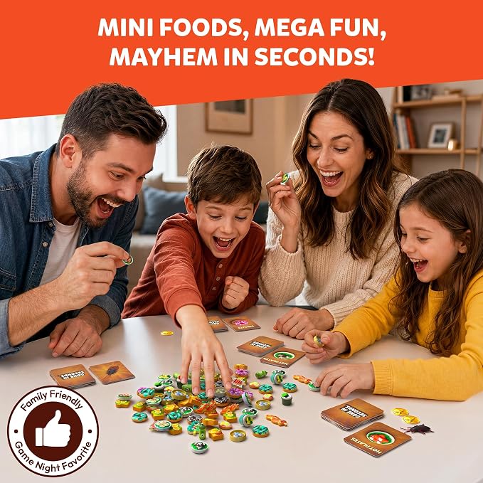Gone in Seconds - Fast-Paced Mini Food Game for Kids, Teens & Adults, Quick Reflex Family & Party Board Game, Hilarious Food Grab Challenge, Replayable Fun, Gift for Ages 6, 7, 8 & Up, 2–5 Players