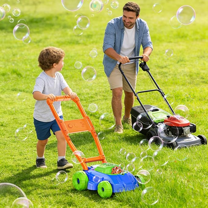 Bubble Lawn Mower for Toddlers 1-3, Automatic Bubble Blowing Machine Pretend Summer Gardening Play Bubble Toys for Age 1 2 3 Year Old Boys Girls Indoor Outdoor Use,Green