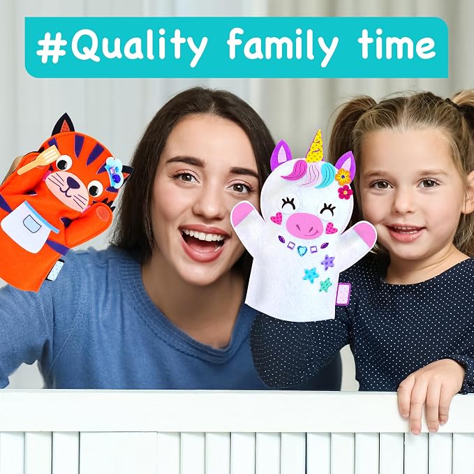 EZCRA Unicorn Hand Puppet Making Kit for Kids Ages 5-10 - Make Your Own Puppets - 8 DIY Craft Projects with Stickers - Educational Gift for Girls & Boys