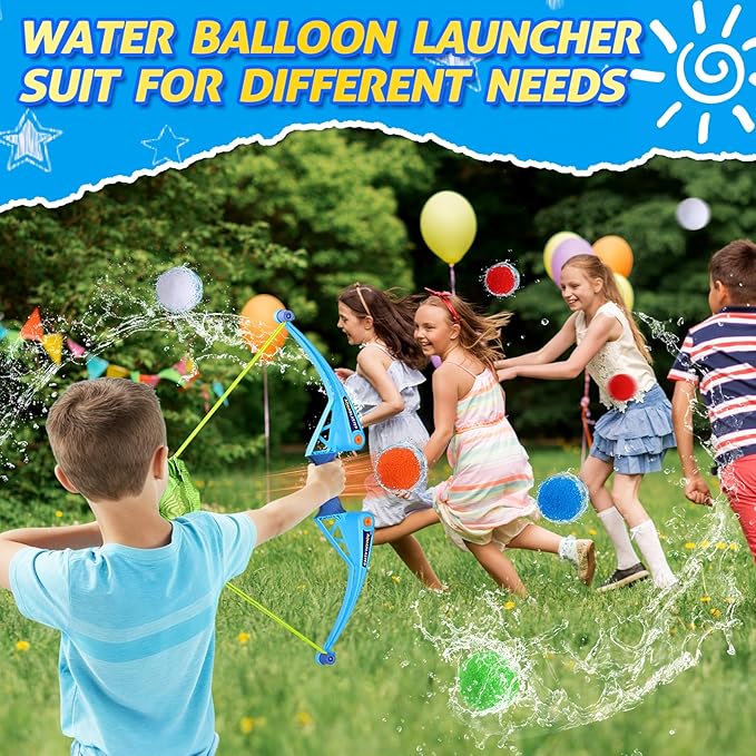 SUPER JOY Reusable Water Balloons Water Toys for Kids, Water Balloon Bow Launcher With 10 Reusable Water Balls for Outdoor Toys, Pool Beach Backyard Water Bomb Toy Summer Water Toy for Boys and Girls