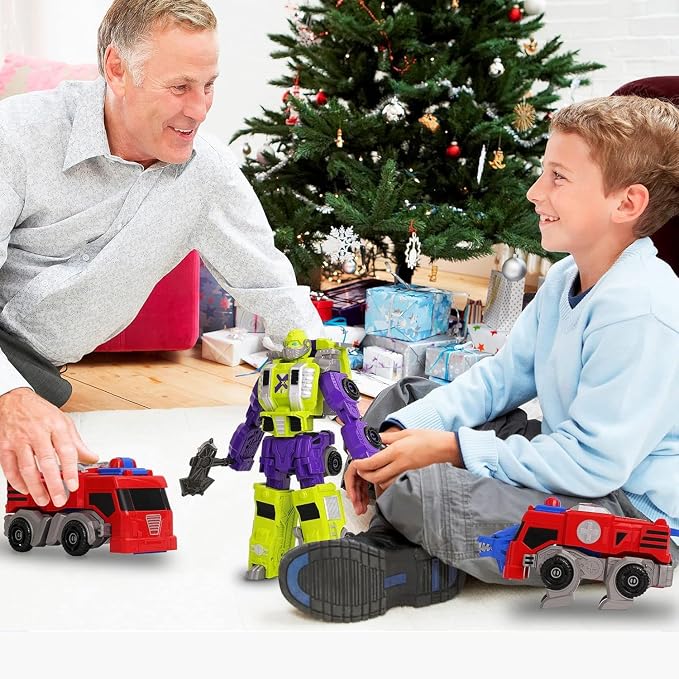 MIEBELY 2Pcs Magnetic Transforming Robot STEM Toy for Kids Ages 3-6 | 2 magnetic transform vehicles, each turns into beast, combine into robot, durable plastic, STEM gift for boys girls 3-6
