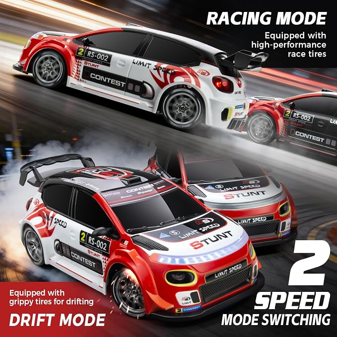 RC Drift Car, 1/24 Remote Control Drift Car for Adults Kids, 20KM/H 4WD Low/High Speed RC Cars with LED Lights, Extra Drifting Tires, Vehicle for Boys Girls Beginners Indoors Outdoors Red