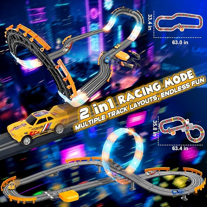 Slot Car Race Track Sets for Boys Age 4 5 6 7 8-12, Electric Race Car Track with 4 High-Speed Racing Car, Dual Racing Game Lap Counter Circular Overpass Track, Christmas Birthday Gifts Toys for Kids