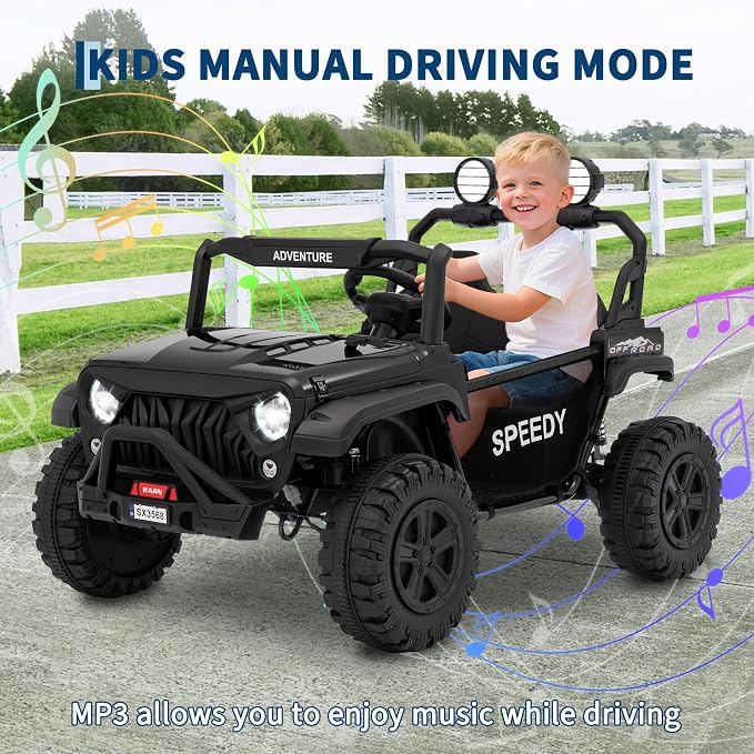 Garvee 24V Kids Electric Ride On Car with 4 x 45W Powerful Motors, Parent Remote Control & Manual Driving, Safety Speed 3-5 MPH, MP3 Player, Smooth Start, for Ages 3-8, Black