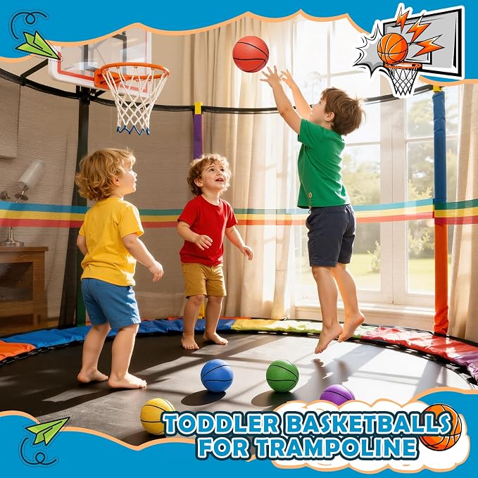 Iyoyo Mini Basketball Set - 5 Pack 6" Small Balls with Pump, Over The Door Mini Hoop Replacements, Toy for Toddlers, Kids, Teenagers, Pool, Indoors, Outdoors