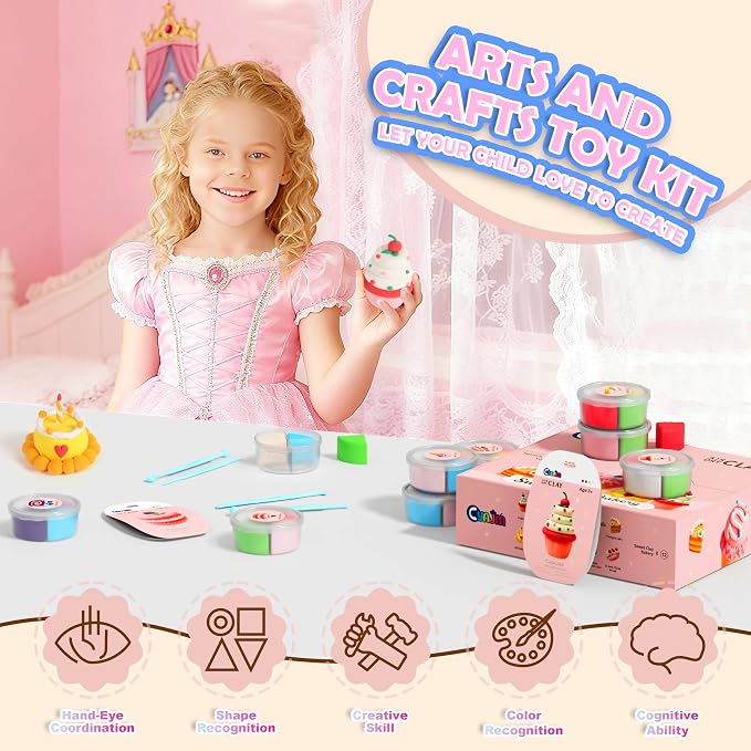 12-Color Air Dry Clay, Dessert-Themed Ultra-Light Clay, Kids 3+ | Ideal for dessert-themed pretend play, DIY crafts, & party favors. Designed for kids 3+, toddlers, preschoolers, boys & girls
