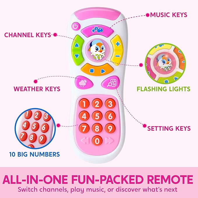 JOYIN Baby Learning Phone and Remote Toy for Toddler, Pink Smartphone Toys with Music for Infants, Kids, Holiday Stocking Stuffers, Birthday Gift for Girls