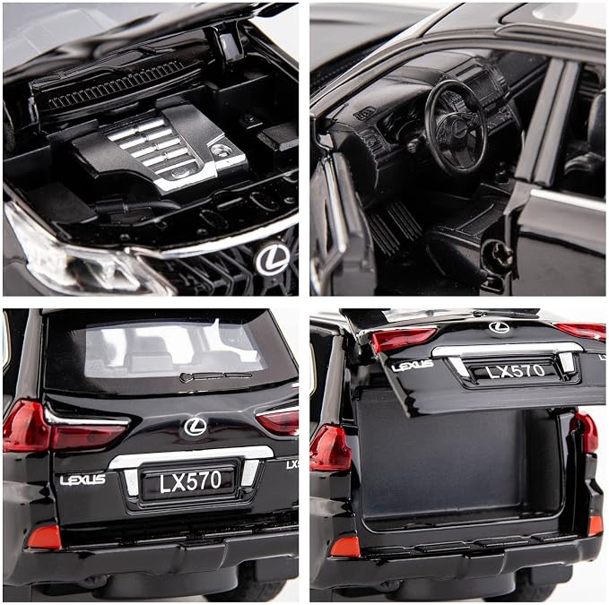 BDTCTK 1/32 Compatible for Lexus LX570 Off-Road in Luxury SUV Model Car, Zinc Alloy Pull Back Toy car with Sound and Light for Kids Boy Girl Gift(Black)