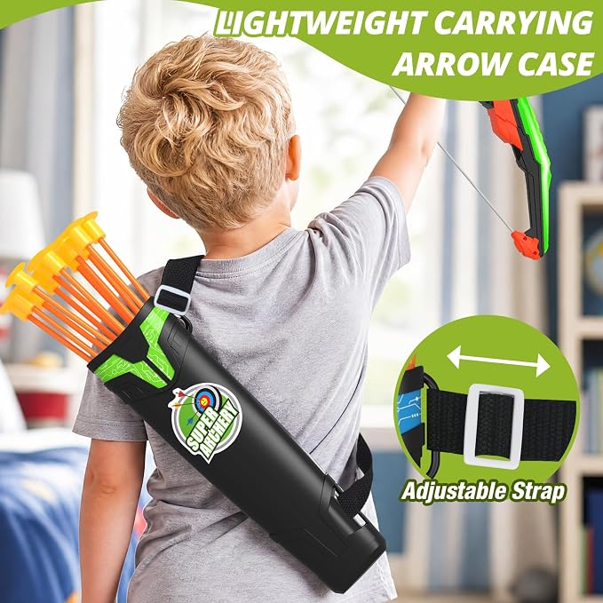 HYES Bow and Arrow for Kids, LED Light Up Archery Set with 12 Suction Cup Arrows, 1 Standing Target, 3 Score Targets & 1 Quiver, Indoor Outdoor Sport Gifts for Boys Girls Ages 4-12, Green