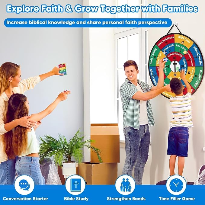 Garybank Faith Darts Bible Trivia Games for Kids Adult Family, 66 Flash Cards W/ 260+ Questions, Christian Bible Study Supplies for Youth Group, Teens, Disciples, Church, Kids Birthday Gifts