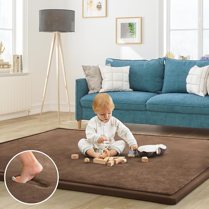 Baby Play Mat for Floor Nursery Rug Muscle Mat Area Rug Playroom Rug 47"x47" Playpen Mat Elastic Foam 1.3" Thick Crawling Mat for Babies,Toddlers, Infants, Kids,Chestnut