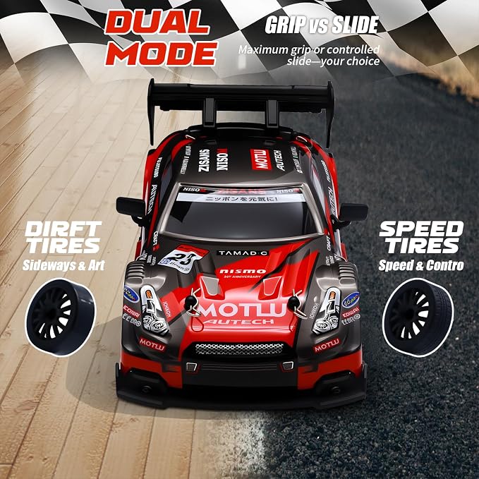 RC Drift Car, 1:24 Scale Remote Control Vehicle for Kids,2.4GHz 20KM/H 4WD High Speed RC Cars with LED Light, Two Batteries & Drifting Tires Racing Sport Toy Cars for Adults Boys Girls Kids 8601RD
