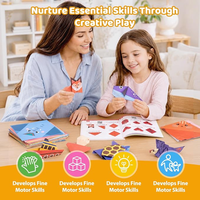 Gamenote Colorful Origami Kit for Kids 80 Projects 160 Double Sided Origami Paper, 100 Sheets Practice Papers Instructional Origami Book Origami Gift for 4+ Kids Adult Beginners Training Craft, Animal