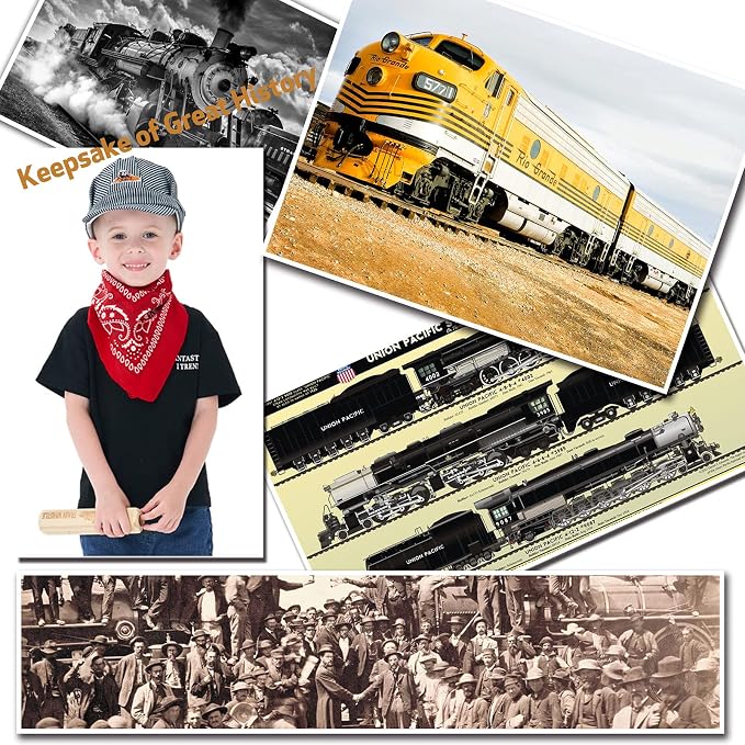 Conductor Hat+Wooden Train Whistle+Paisley Bandanna (3 in 1) Engineer Cap Adjustable Train Conductor Dress Up Kit for Kids Red