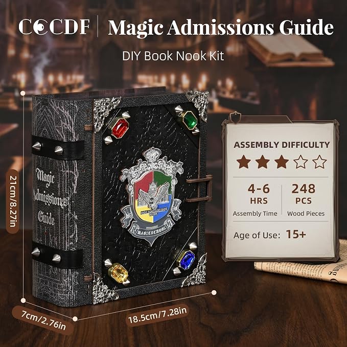 CCCDF Book Nook Kit - DIY Miniature House Kit for Adults, Teens, Booknook Tiny House Bookshelf Decor 3D Wooden Puzzle, Gifts for Family, Friends (Magic Admissions Guide)