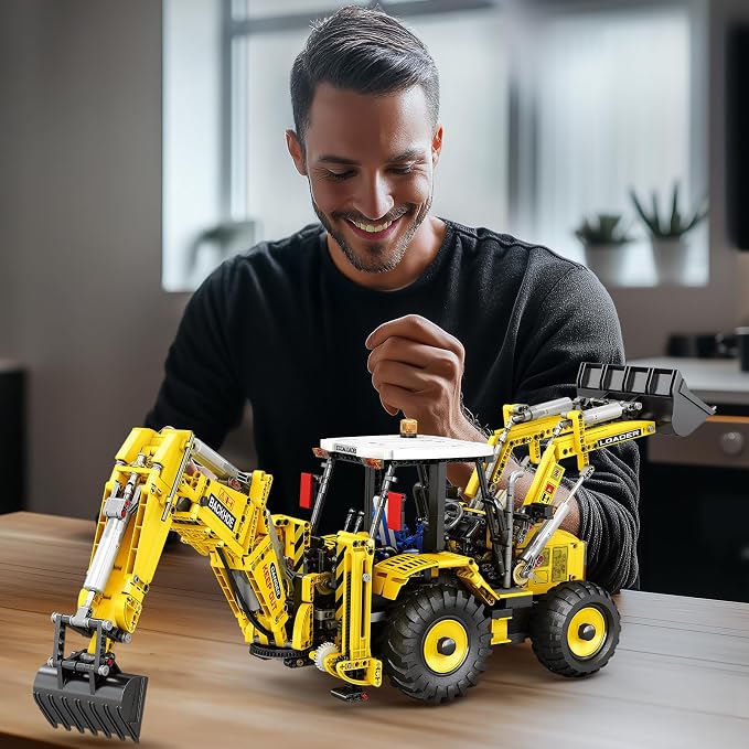 Reobrix RC Backhoe Loader Building Block Sets for Adults Remote Control Excavator Model Building Toy Excavator and Bulldozer 2 in 1 Construction Toys, Technic Building Kits for Adults